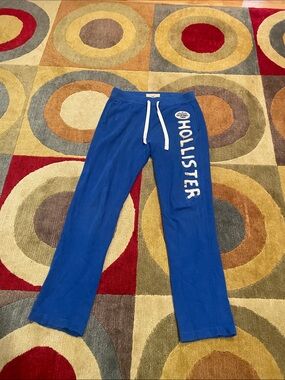Men’s Y2K Vintage Retro Hollister Blue Sweatpants W/White Drawstring & Logo, M